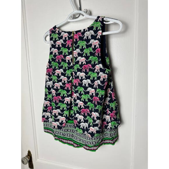 Crown & Ivy Tank Top Blouse Women's Petite Small Elephant Pink Green Preppy - Picture 4 of 6